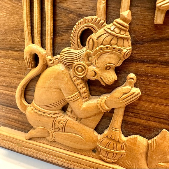 Vintage Hand-carved Teak Wood Raised Relief Hindu Goddess Small Wall Art Panel - Picture 9 of 10